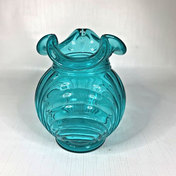 Fenton Arch Pattern Draped Vase Blue - Picture 2 of 7